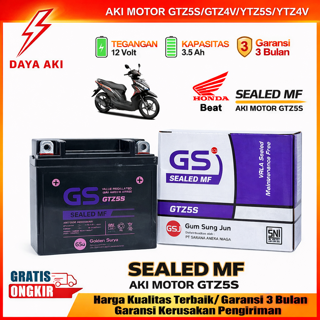 Aki Motor GTZ5S Honda Beat Aki Kering Accu Kering MF