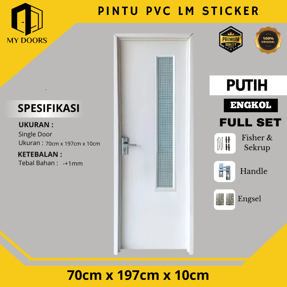 Pintu Kamar Mandi PVC Bahan Tebal Handle Kunci Engkol Kaca Es / Buram Minimalis & Eklusive