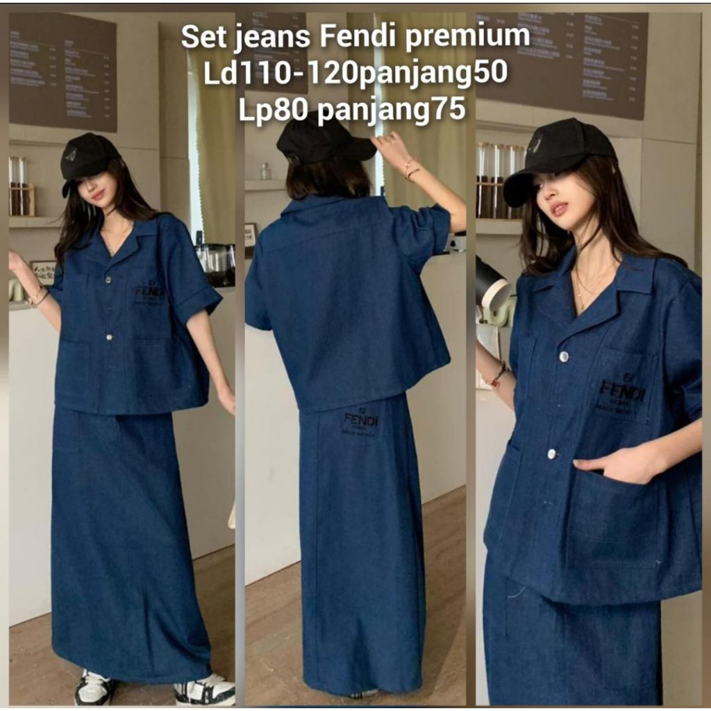 One set rok denim import setelan wanita
