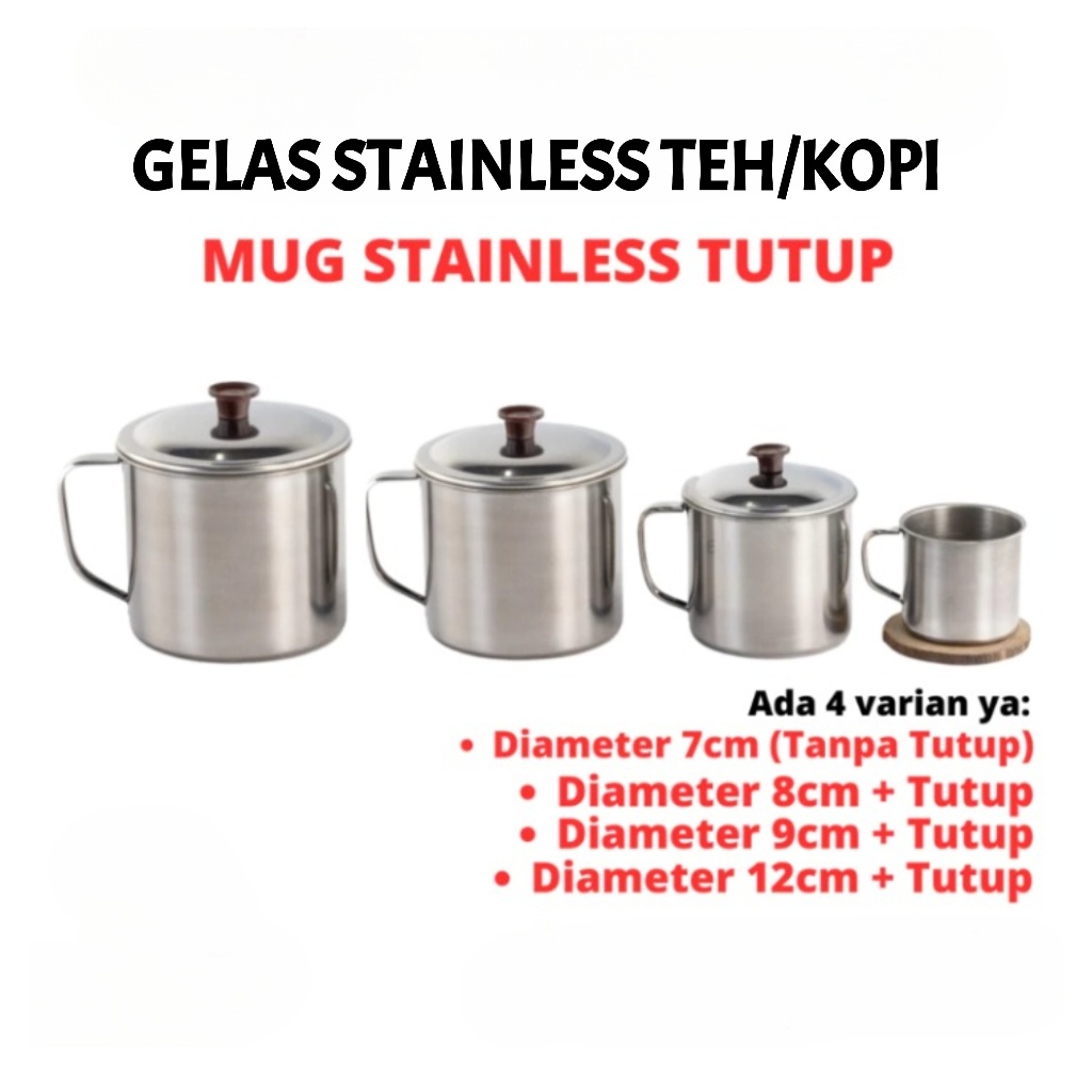 Mug Stainless Steel Kecil Mini Cup Cangkir Gelas Tutup Minum Kopi Teh