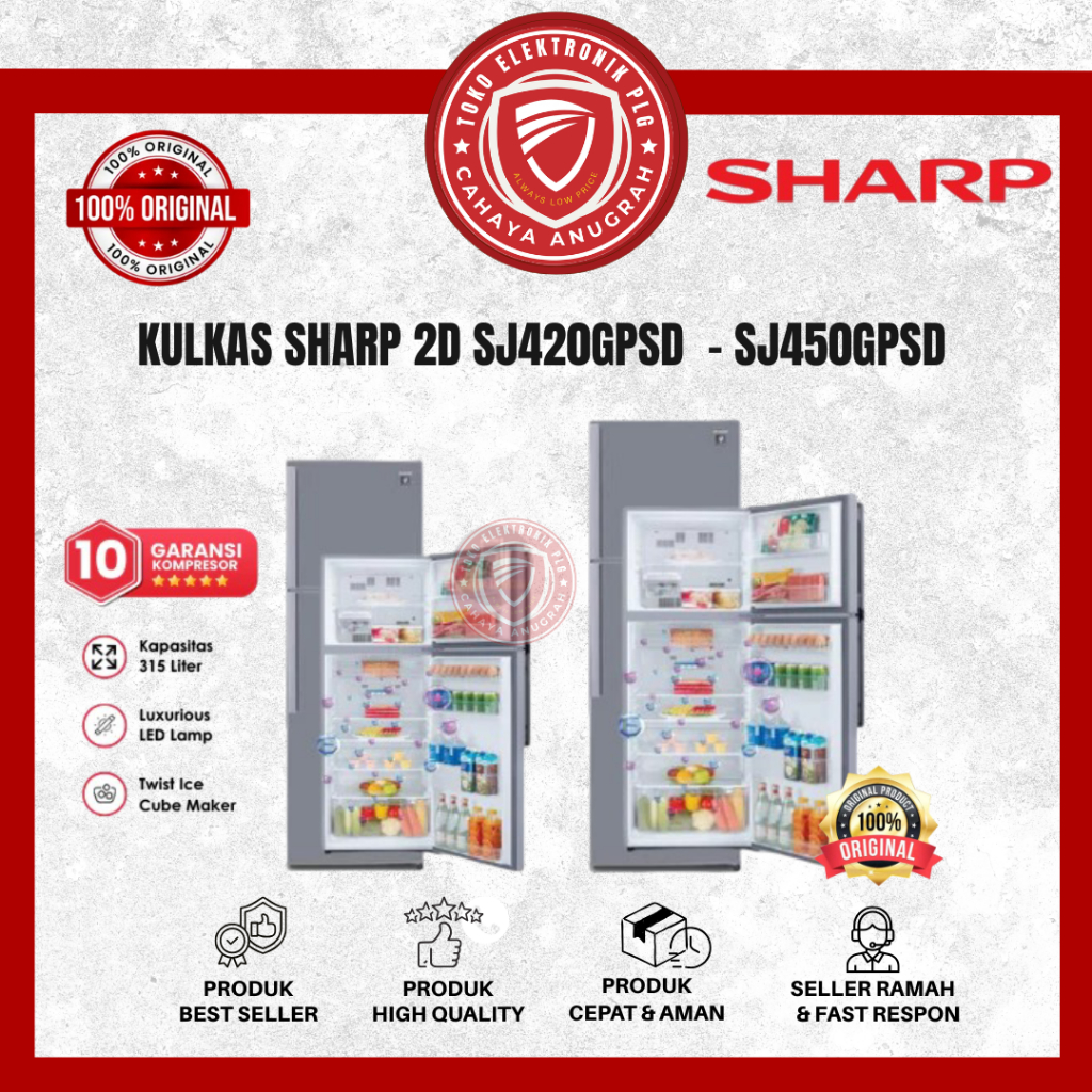 Kulkas Sharp 2 Pintu - SJ420GPSD/SJ450GPSD Sharp Garansi
