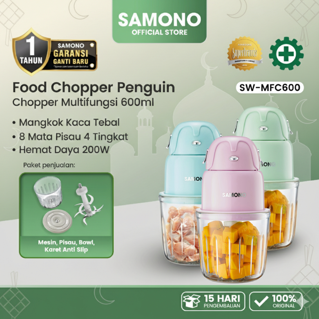Samono Food Chopper 600Ml Serbaguna Coper Daging Dan Bumbu Chopper Daging Dan Bumbu Coper Bumbu