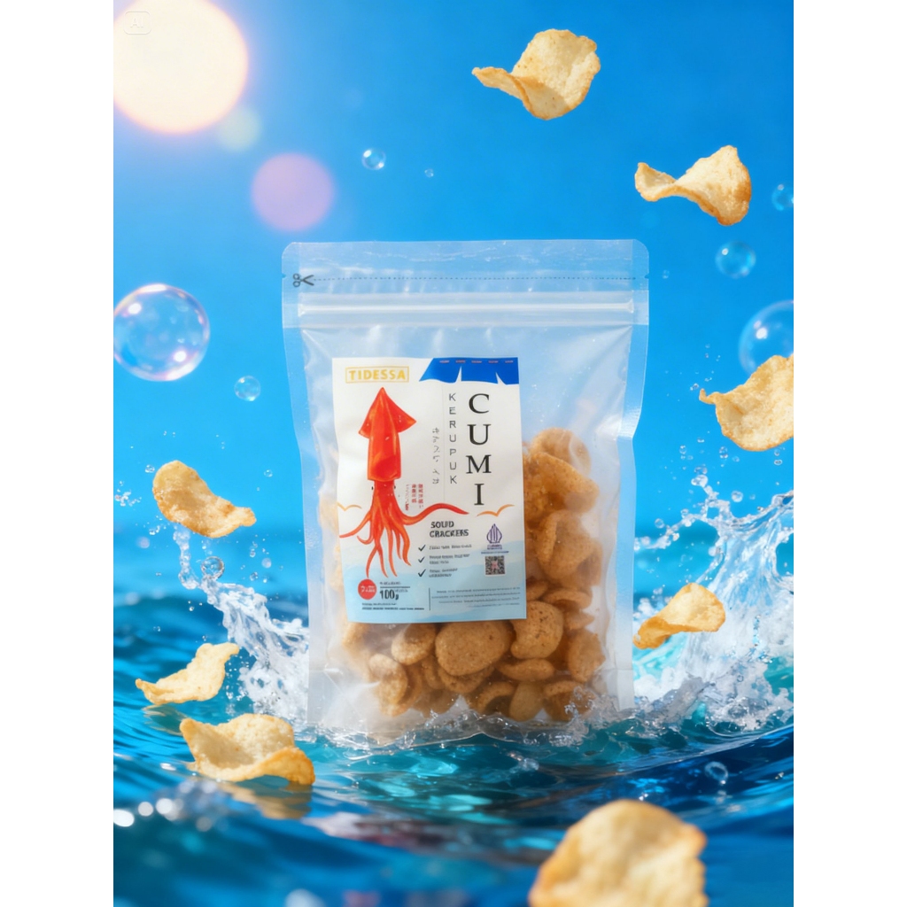 TIDESSA: KERUPUK CUMI SEGAR PEDAS CHILI LIME +ASLI TINTA HITAM CUMI: 100 G, Cemilan Snack Harian : M