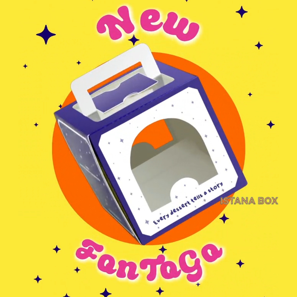 MINI CAKE BOX HANDLE BIRU FONTOGO KEMASAN KUE ULANG TAHUN PAPER BOX DRAGON PACK
