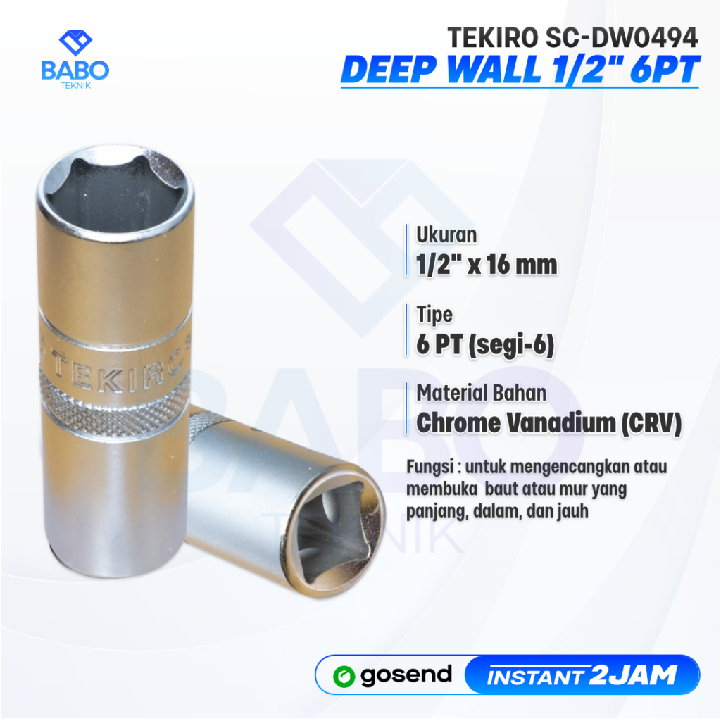 TEKIRO DEEP WALL 16MM 1/2inch 6PT kunci sock mata socket ORIGINAL deepwall