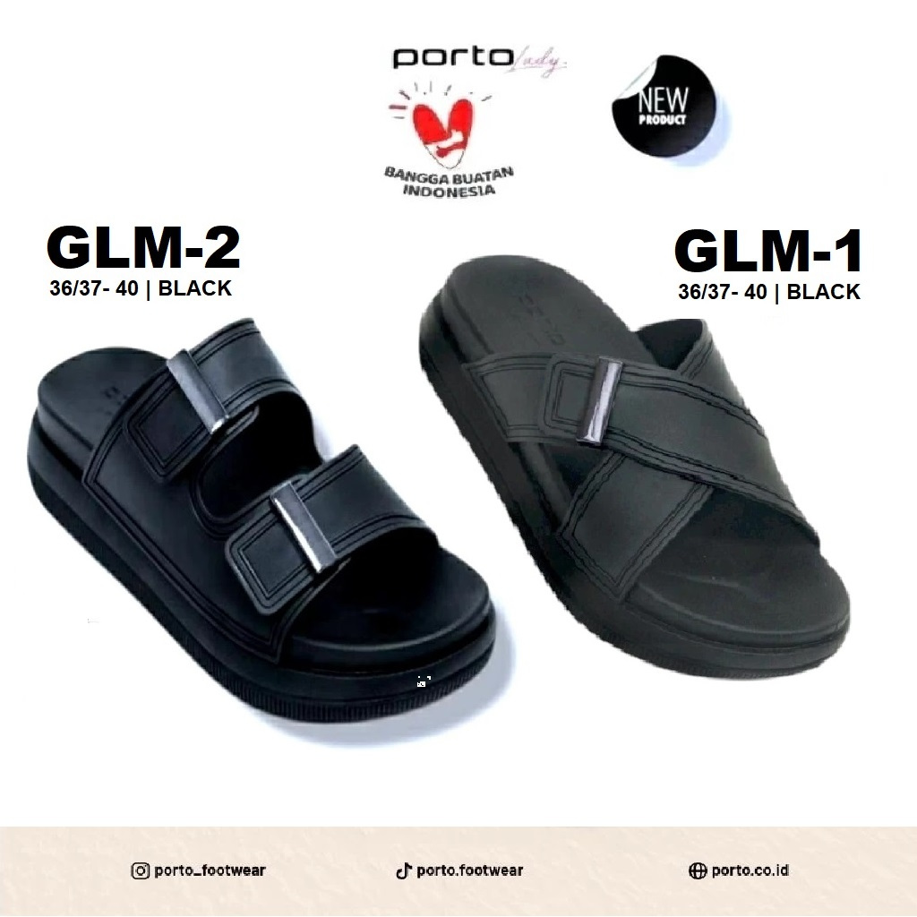 PORTO LADY - Sandal Wanita Karet Porto GLM warna Hitam size 36/37 - 40/ Sandal Karet Porto Murah