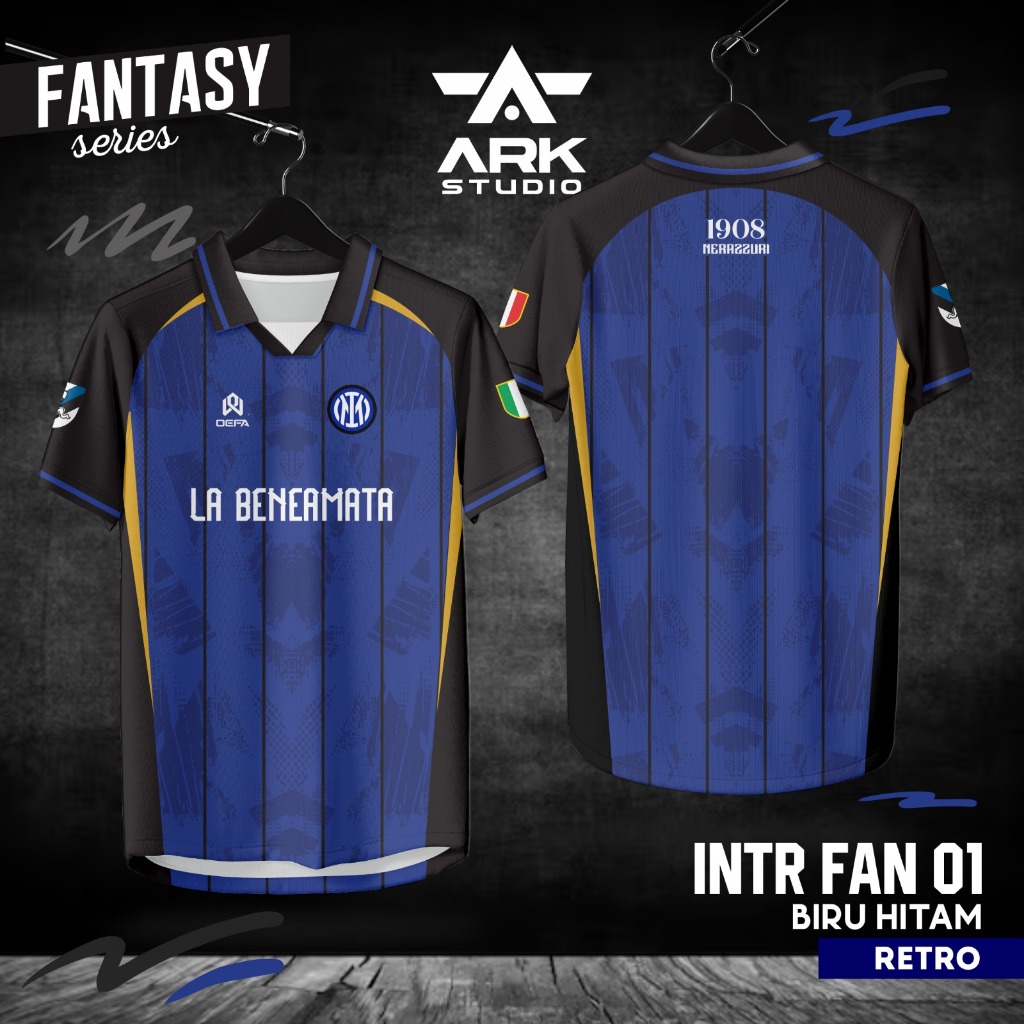 Jersey Futsal INTR FAN 01 & 02 Biru Hitam Retro Atasan Full Printing – Baju Bola Printing Premium
