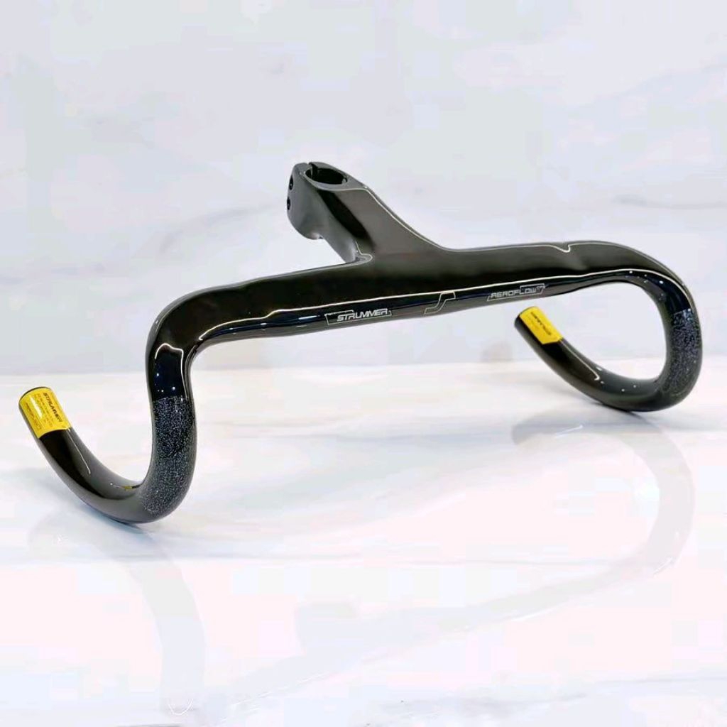 Handlebar Dropbar Stang Balap Strummer Aeroflow CF5 Integrated 380 400 420 Matt Black panjang 80 90 