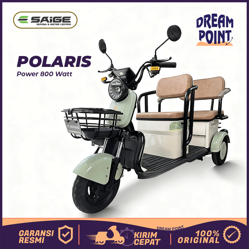 Sepeda Listrik Roda 3 SaiGe Polaris 48V Dewasa Bajaj 800W Anti Air Bentor E bike Terbaru 2025 Garans