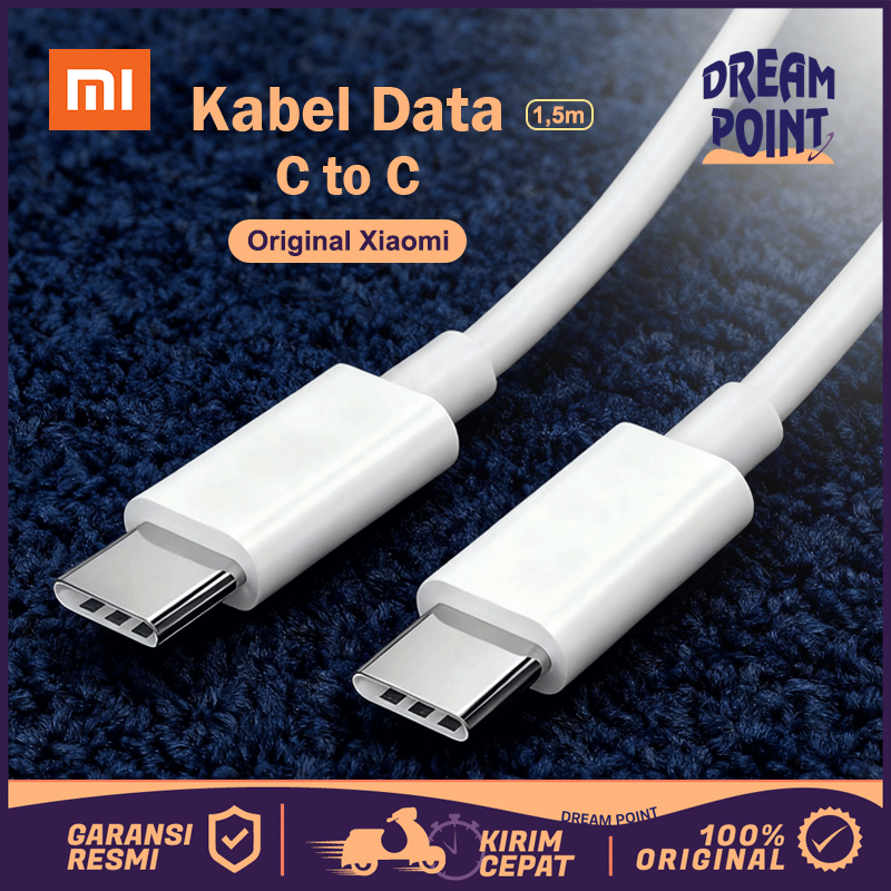 Xiaomi MI USB Type-C to Type-C Cable 150cm Arus 5A Kabel data Xiaomi C to C Original 100%