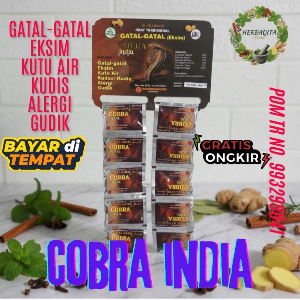 COBRA INDIA - Suplemen Ramuan Tradisional untuk gatal, eksim, kudis, kutu air, alergi (1 renceng@20 