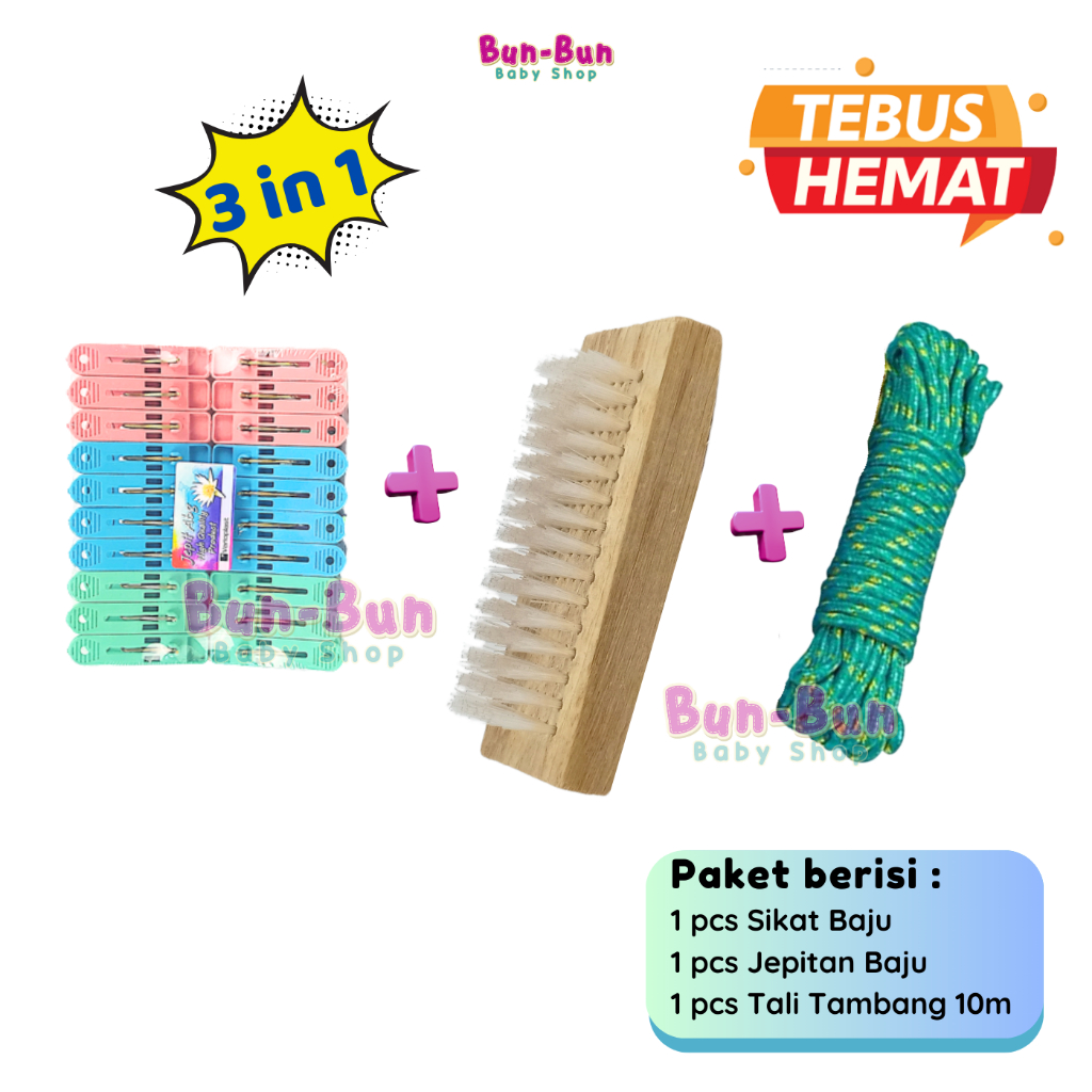 Sikat Kayu Ganggang Kayu Cuci Baju Pakaian Lantai Sikat Kayu Kuat Multifungsi 20 Pcs Jepitan Baju Wa