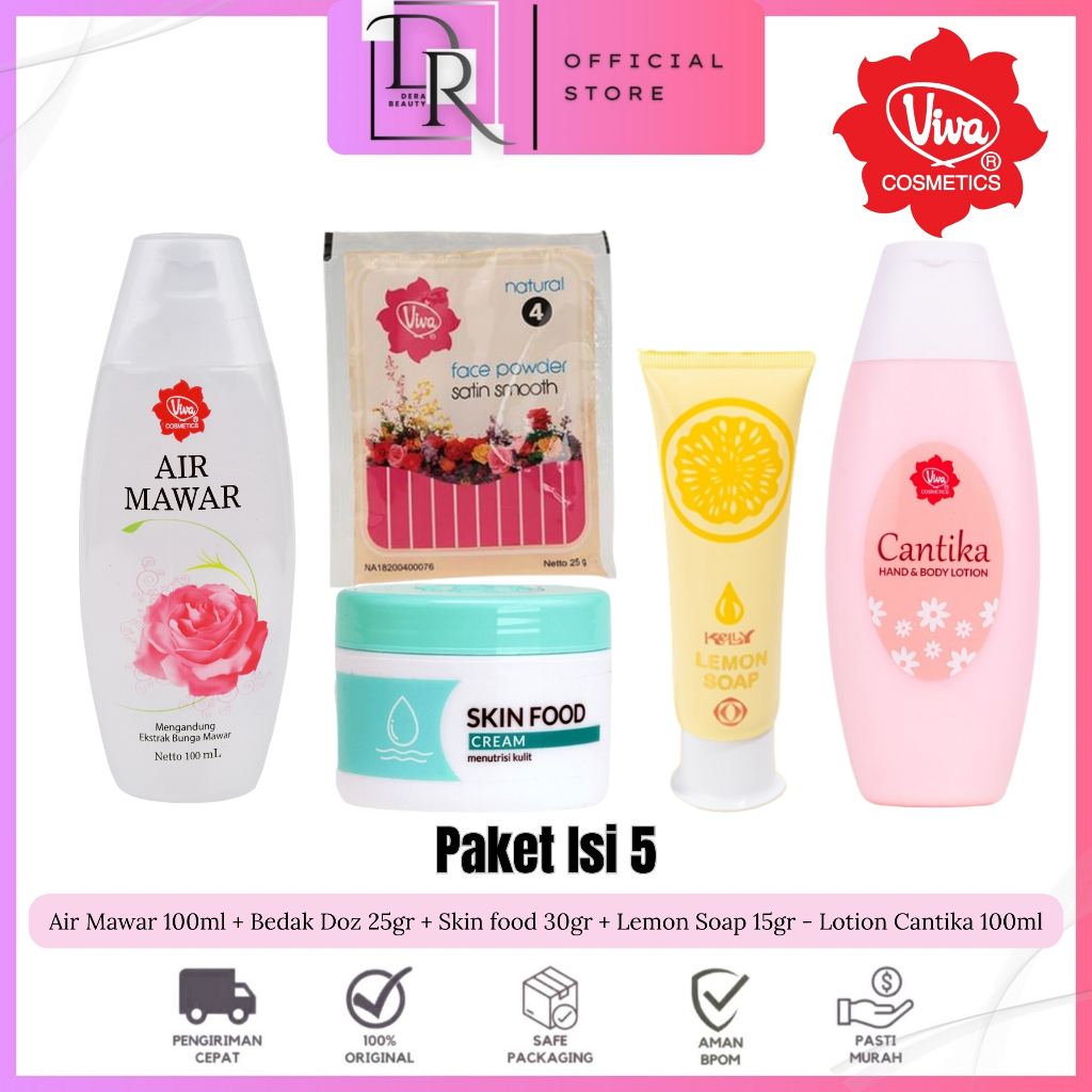 Paket 5in1 Lemon Soap Kelly 15gr, Skin Food Viva 30gr, Toner Air Mawar 100ml, Lotion Cantika, Face P