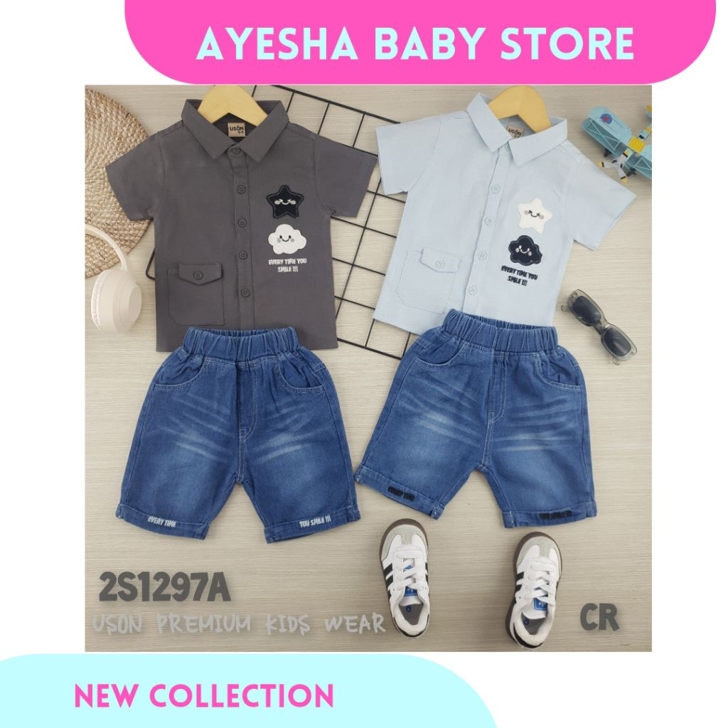 AYESHA Setelan Newborn // Setelan Kemeja Uson Celana Pendek
