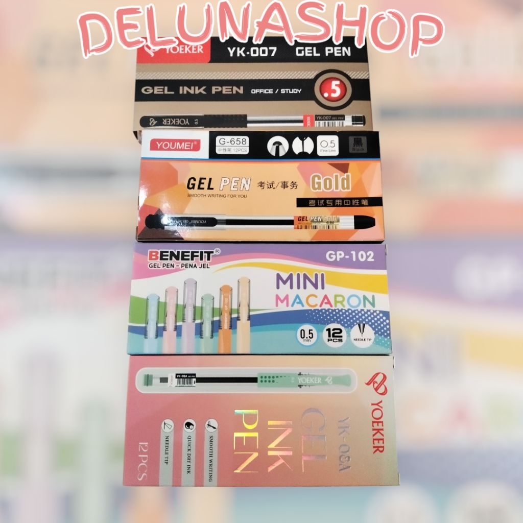 DELUNASHOP Pulpen Gel YOEKER YK-007/Yk-08A/ GEL YOUMEI G-658 / BENEFIT GP-102 .0.5 mm 1 Pack ( 12 pc