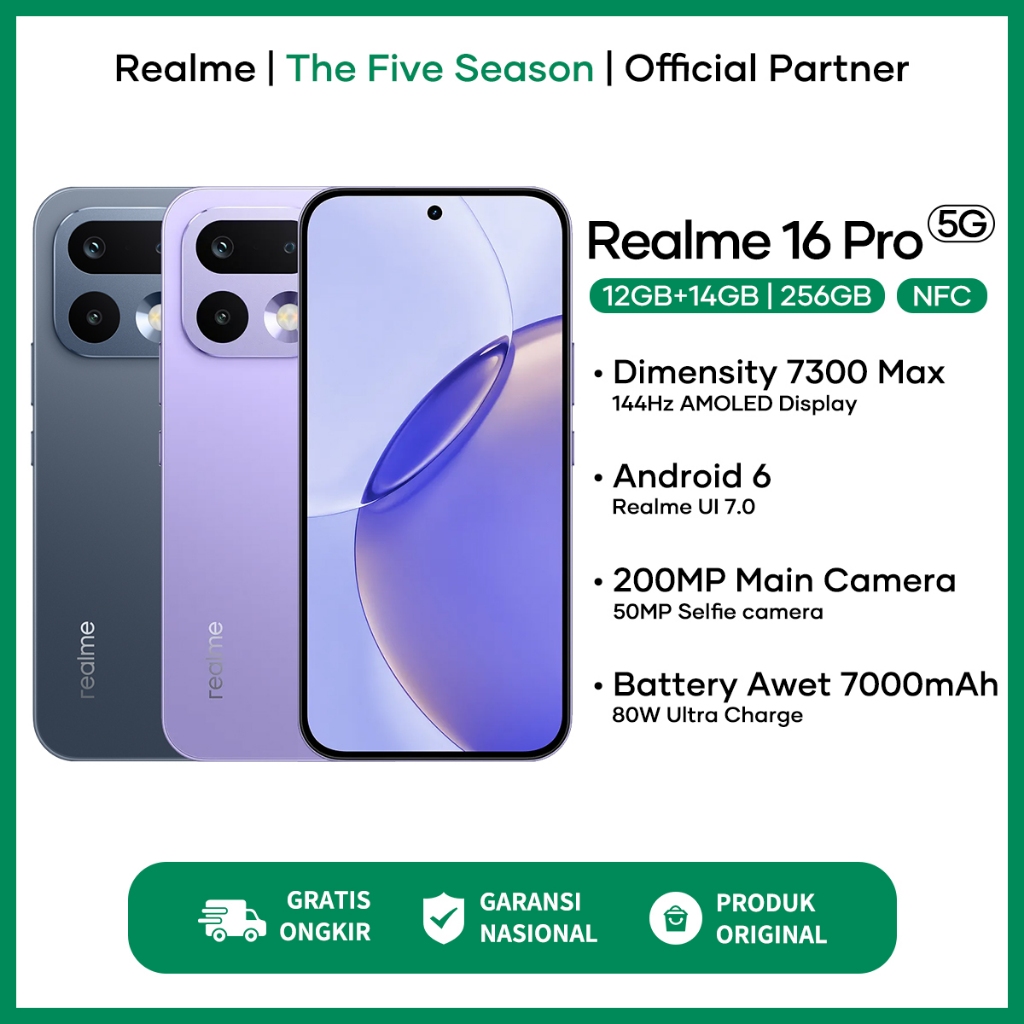 Hp realme 16 Pro 5G 12/256GB (12+14GB Extended RAM) Dimensity 7300-Max Chipset 80W Ultra Charge NFC