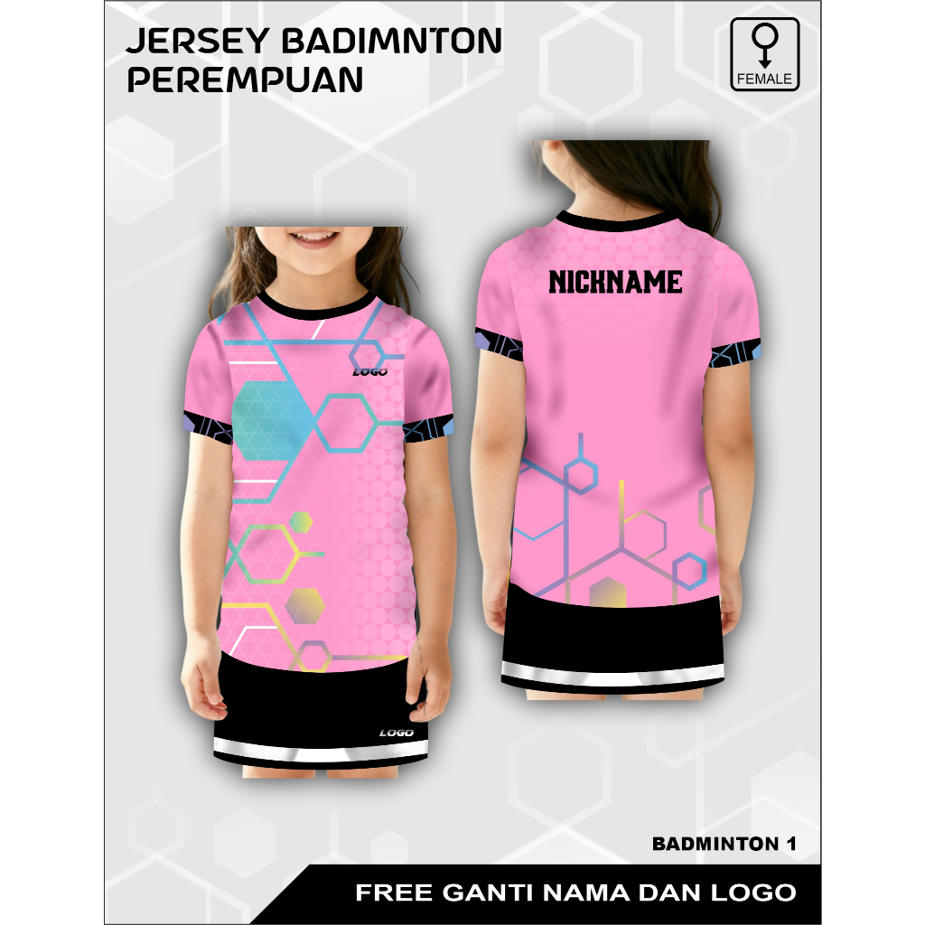 Setelan rok jersey badminton anak perempuan baju bulu tangkis cewek free custom