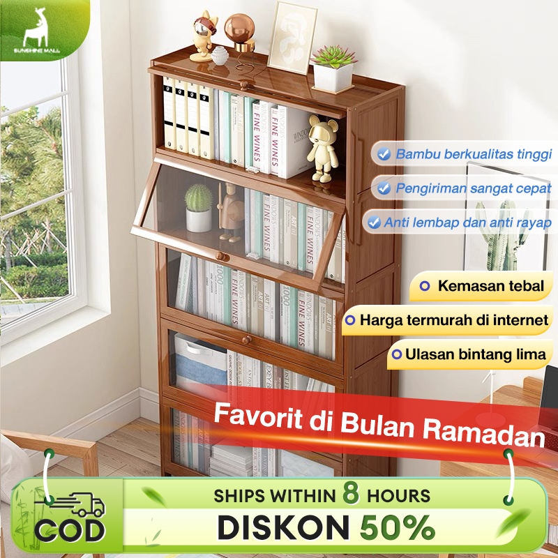 Lemari Buku Transparan Rak Buku Serbaguna Lemari Buku Aesthetic Rak Buku Kayu Kokoh Minimalis