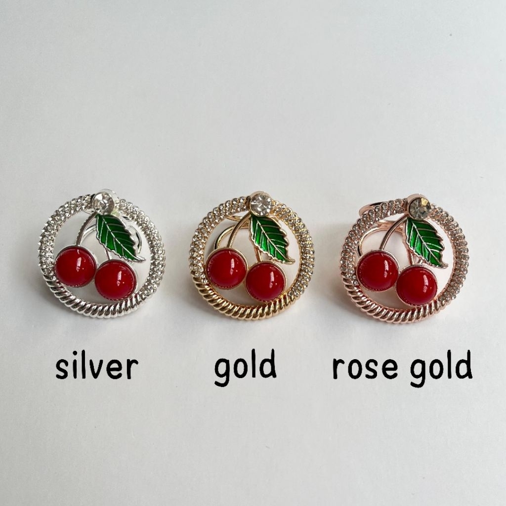 RING HIJAB CINCIN JILBAB MOTIF CHERRY CERI WARNA SILVER, GOLD, ROSE GOLD RING JILBAB CINCIN JILBAB