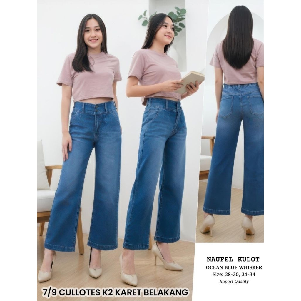 CELANA JEANS KULOT NAUFEL 7/9 KARET BELAKANG / KULOT NAUFEL 7/9
