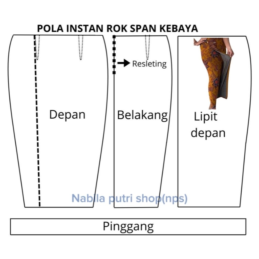 Pola instan rok span kebaya belahan depan