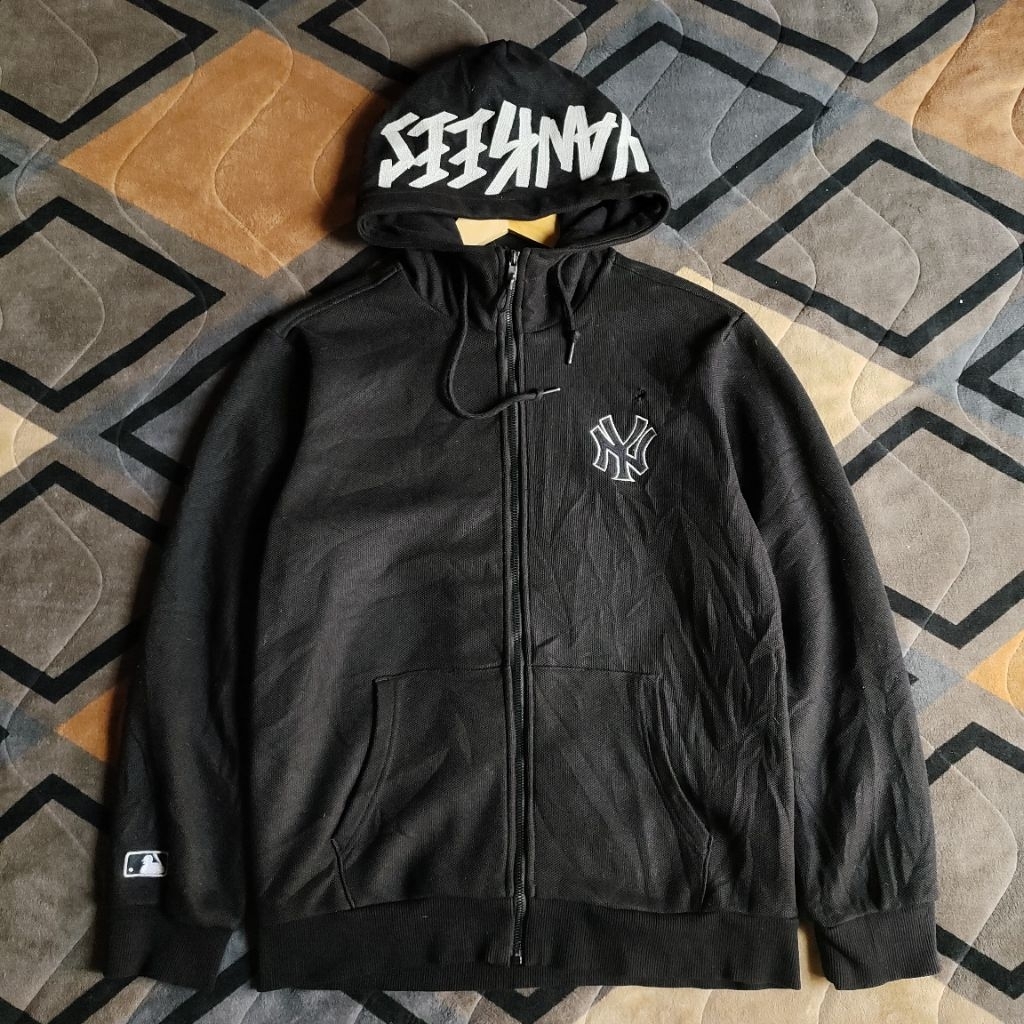 Hoodie Zipper NY bordir hitam pekat ORi M
