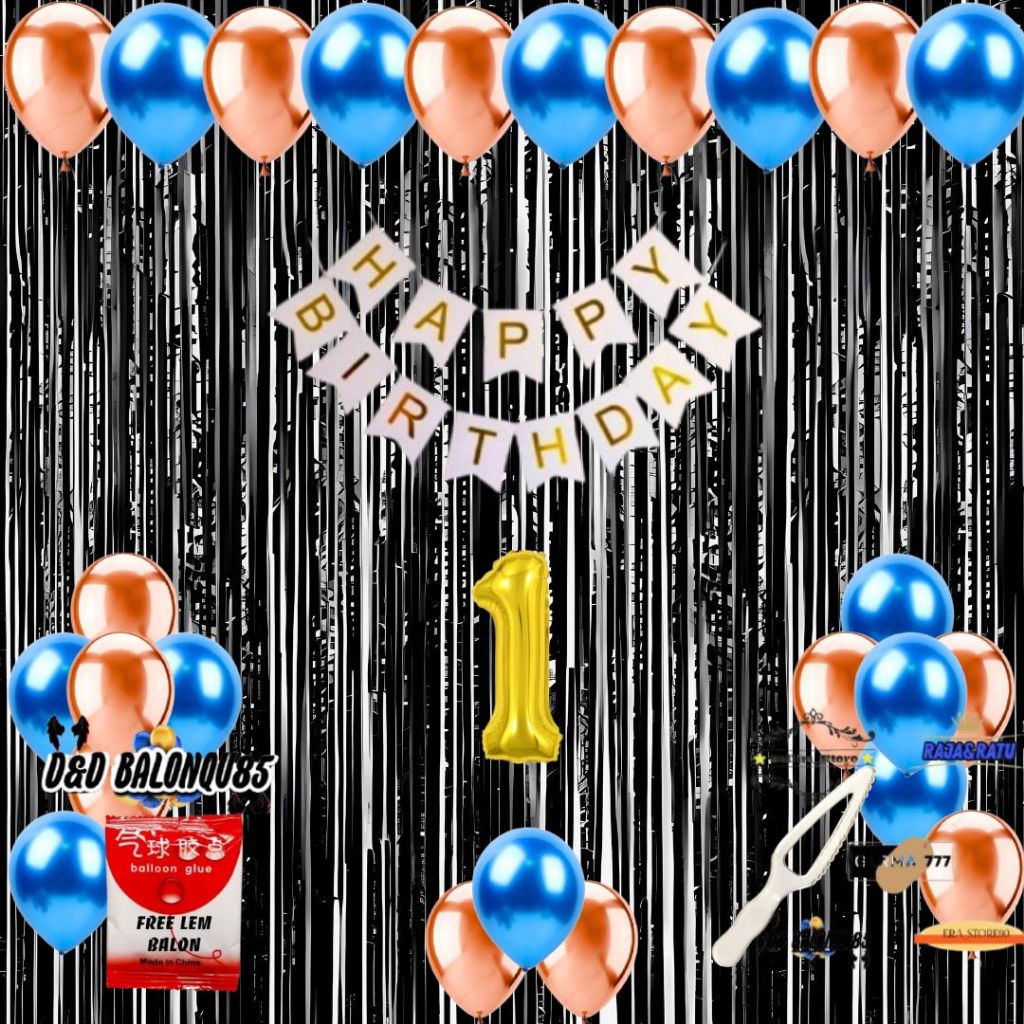 Paket Set Dekorasi Balon Rosegold Mix Biru Pesta Ulang Tahun Anak Dewasa Simple