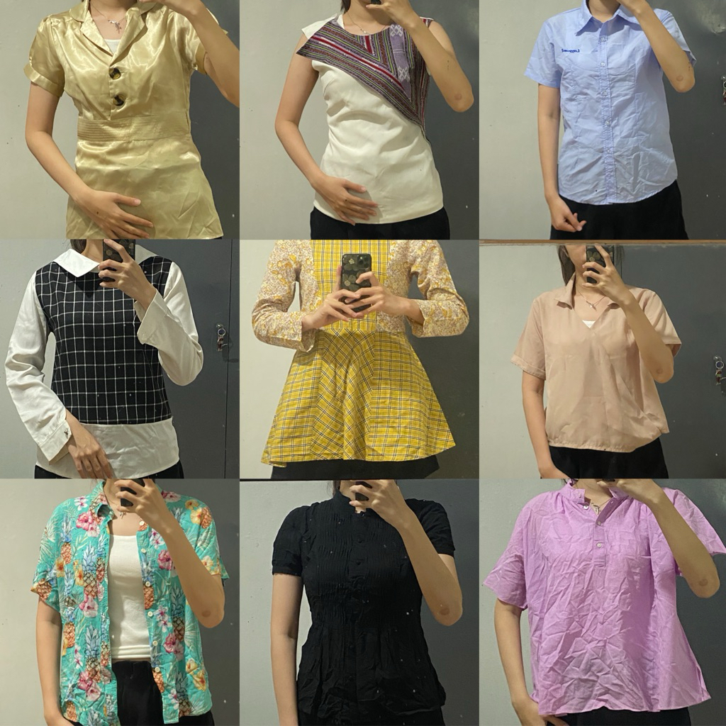 Feazzys Archive Kemeja Lengan Pendek Wanita, Blouse Kerja Casual Formal Kekinian Uniqlo
