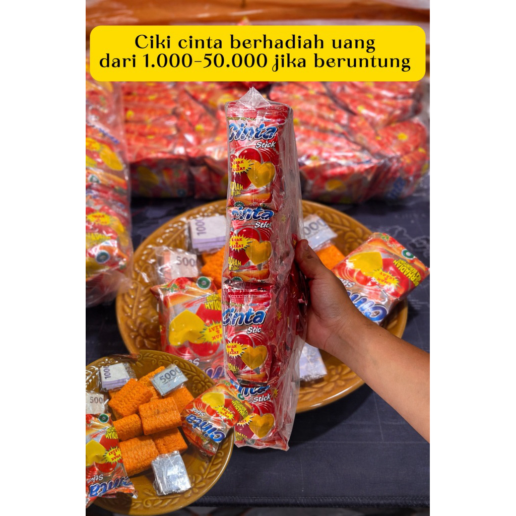 [Free Packing Kardus] Jajanan snack anak ciki cinta berhadiah uang jika beruntung isi 20 bungkus