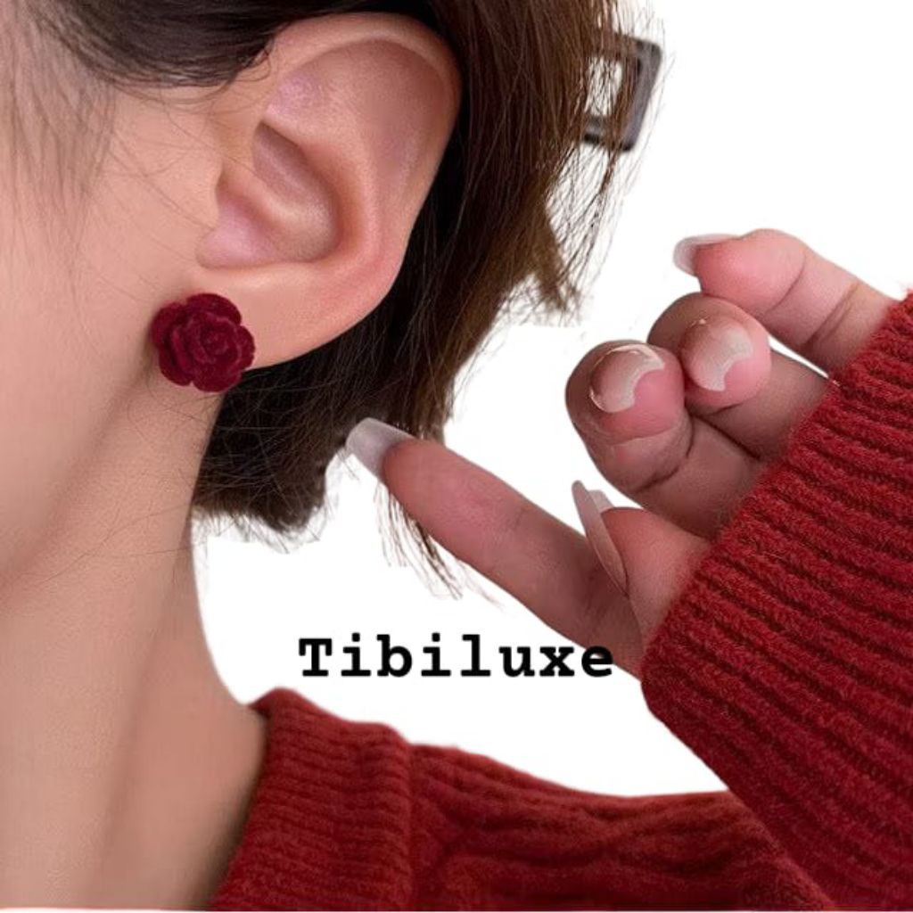 Anting Red Rose / anting bunga mawar merah / anting kecil korea