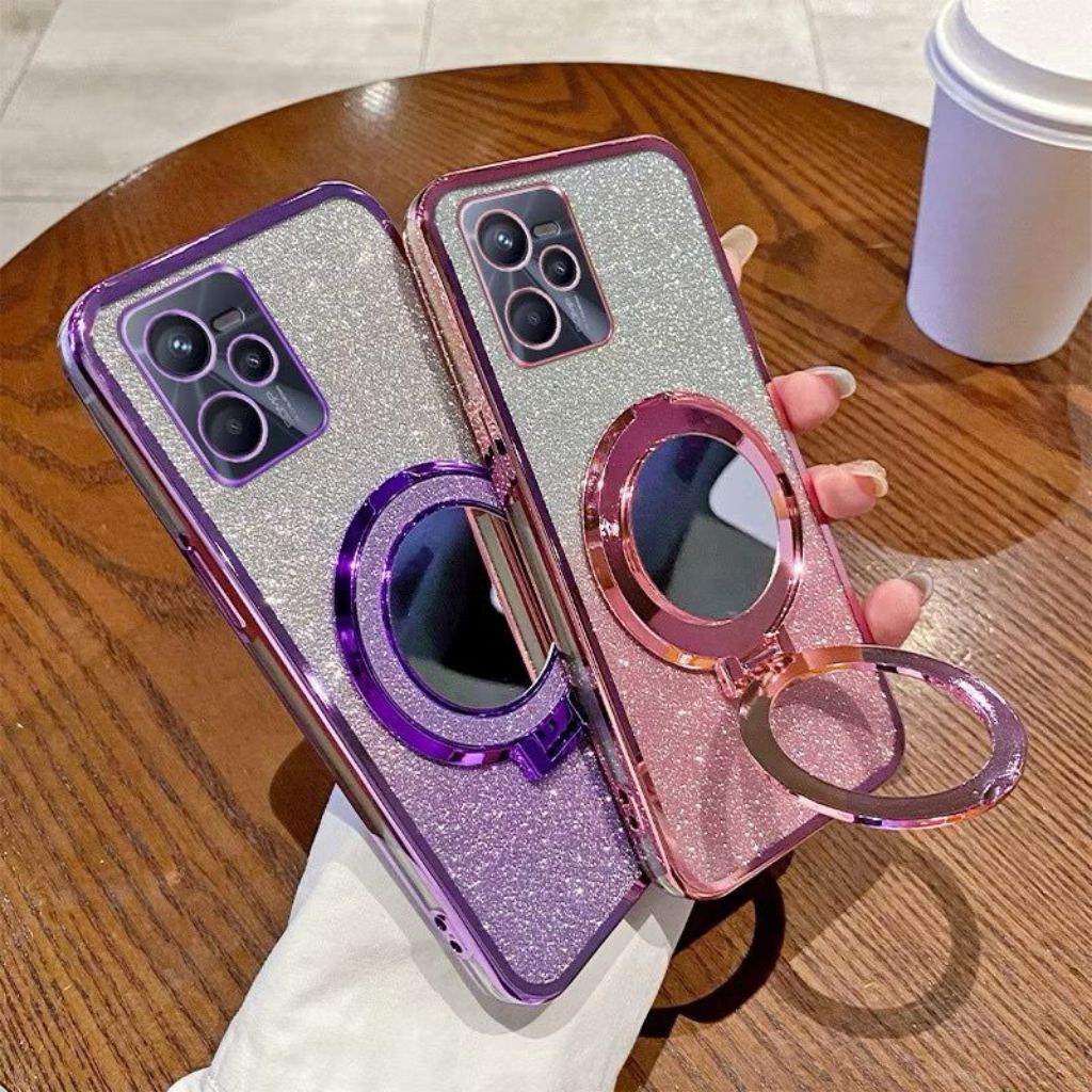 Casing Realme C35 Case Hp Cermin Standing Glitter Mewah Case Ring Magnetik