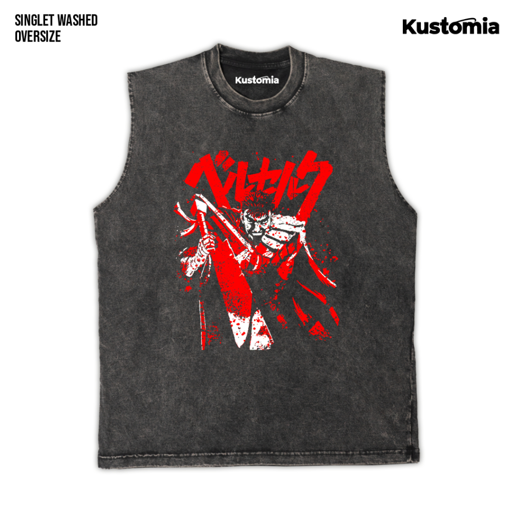 KUSTOMIA Singlet BERSERK Sleeveless Oversize Slimfit Washed Shirt | BERSERK-18