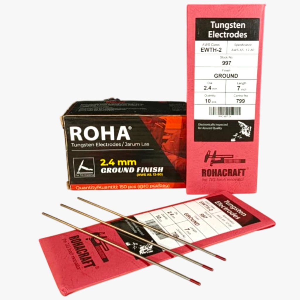 10PCS Jarum las argon tungsten 2.4mm ×175mm ROHA Tungsten ROHA 2.4 mm Red Tip 10 Pcs Untuk Las TIG