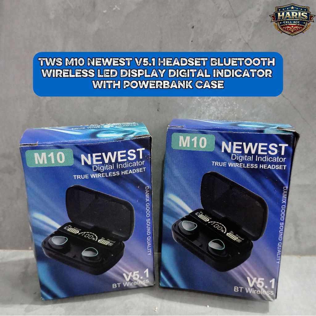HEADSET BLUETOOTH M10 TWS DIGITAL INDICATOR V5.1 BT WIRELESS