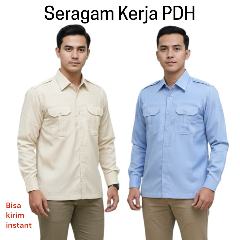 Baju Seragam Kerja PDH PDL Kantor Kemeja Warna Biru Muda Biru Gemoy dan Warna Cream