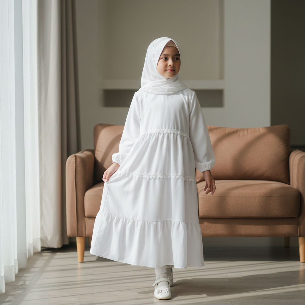 Gamis Manasik Anak 3-11 Tahun Set Hijab Polos