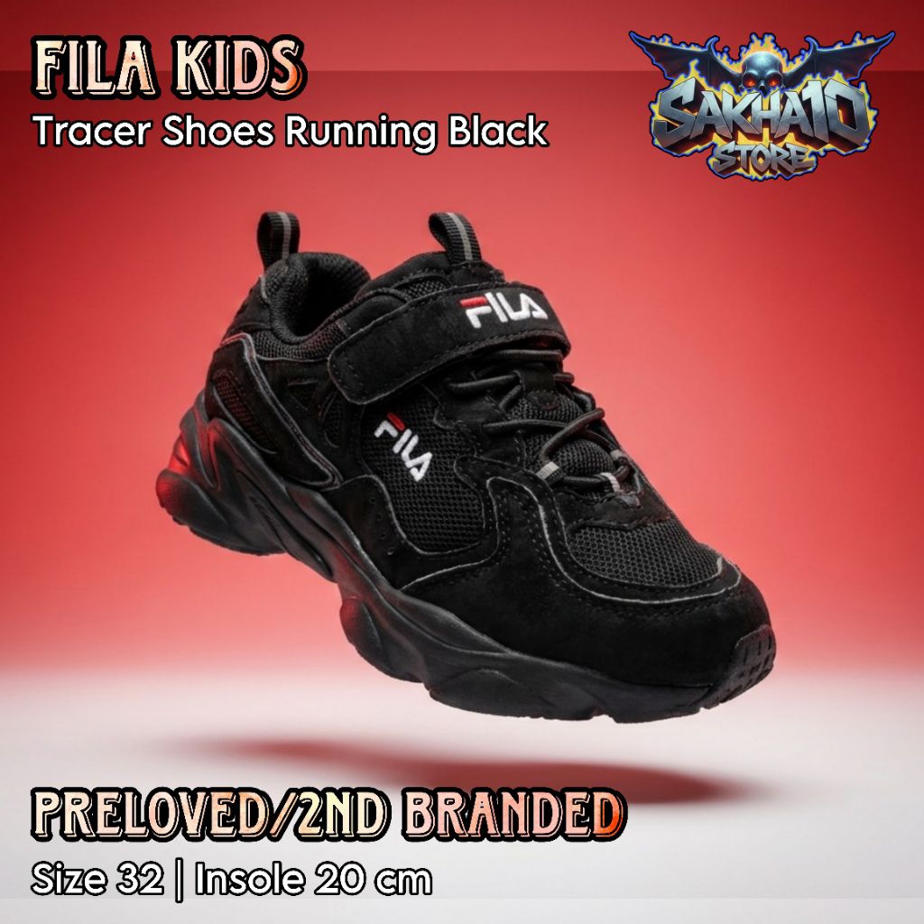 SEPATU SNEAKERS ANAK COWO/CEWE HITAM CASUAL/RUNNING/OLAHRAGA/SEKOLAH FILA VELCRO FULL BLACK