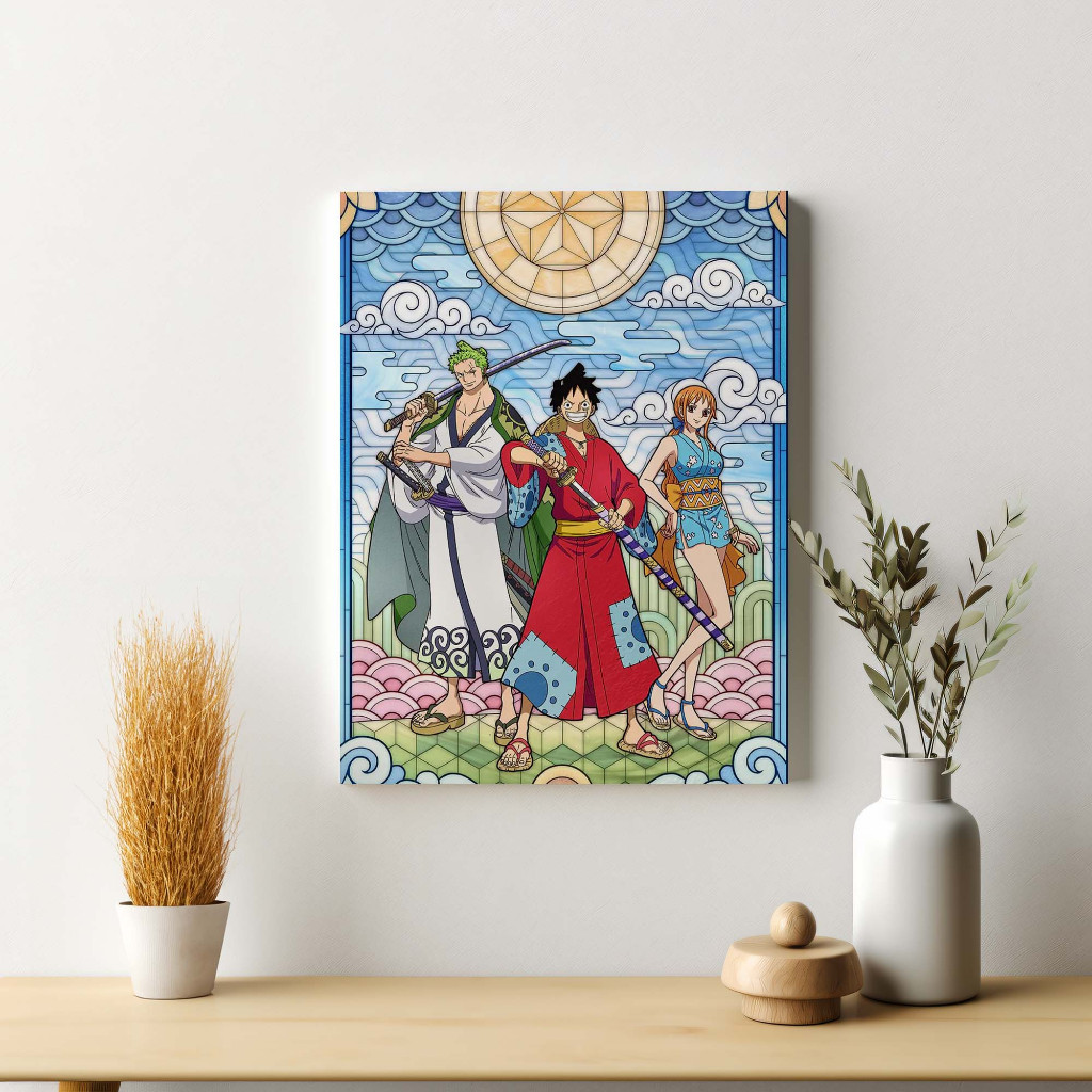 Poster Anime One Piece Luffy Dekorasi Hiasan Pajangan Dinding Bingkai Kayu Vintage