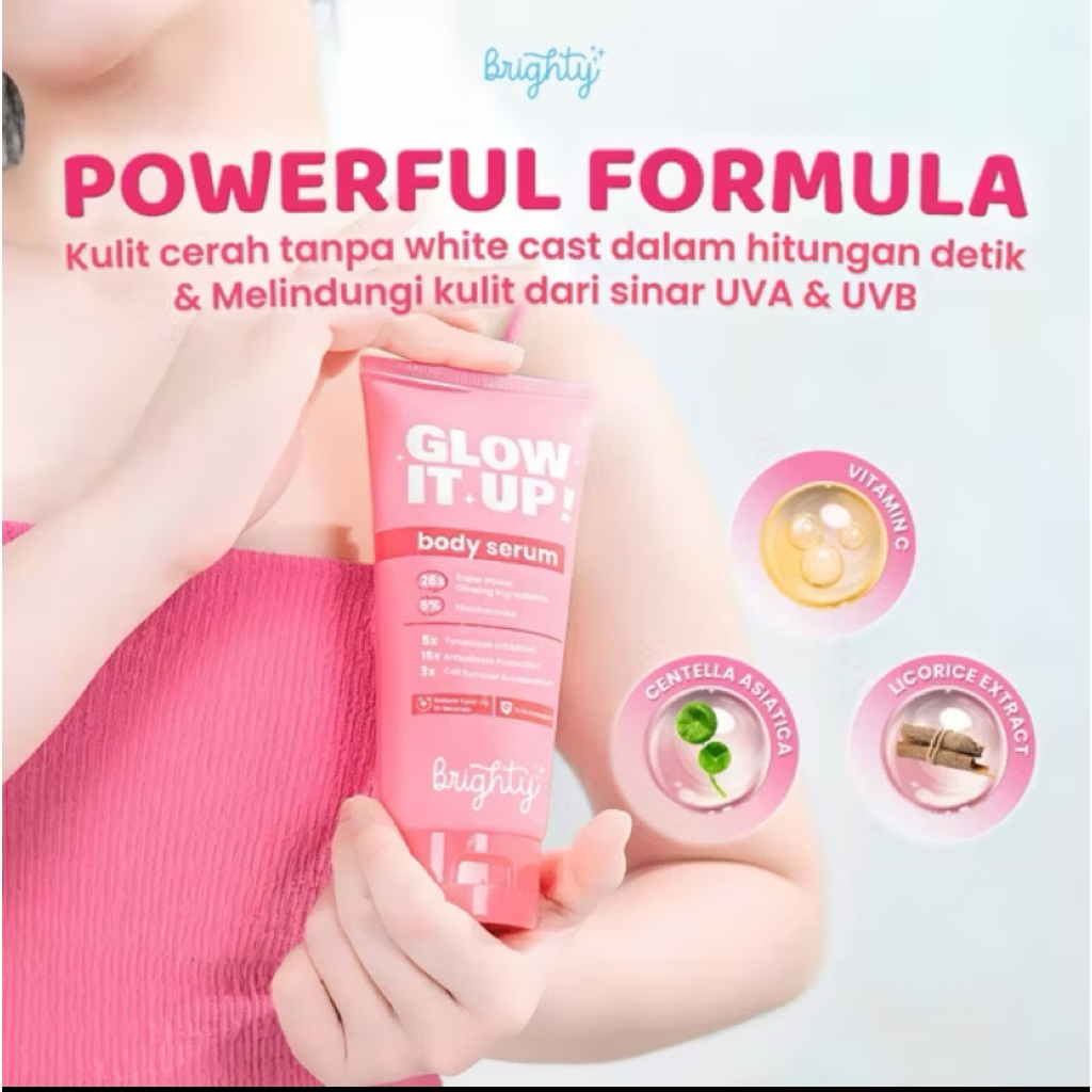 BRIGHTY Glow It Up Body Serum 180ml Pemutuh Badan & Pencerah Kulit Permanen / Body Lotion Whitening 