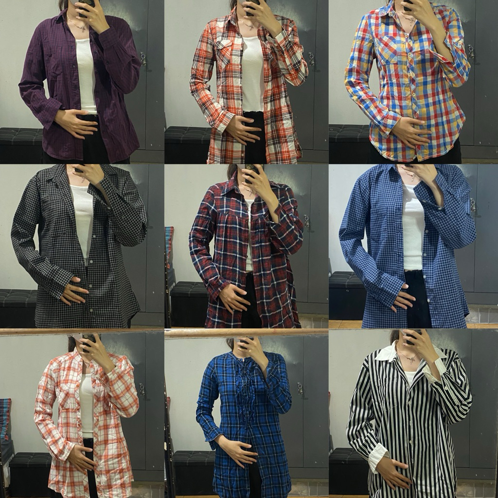 Feazzys Archive Kemeja Lengan Panjang Pria & Wanita Motif Kotak-Kotak dan Garis H&M & Executive Orig