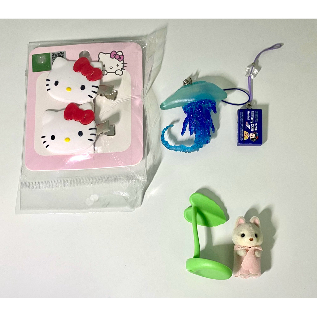 Trinkets Gashapon Jellyfish Blue Sylvanian Baby Husky Sanrio Hello Kitty Hairpin Jepit Rambut