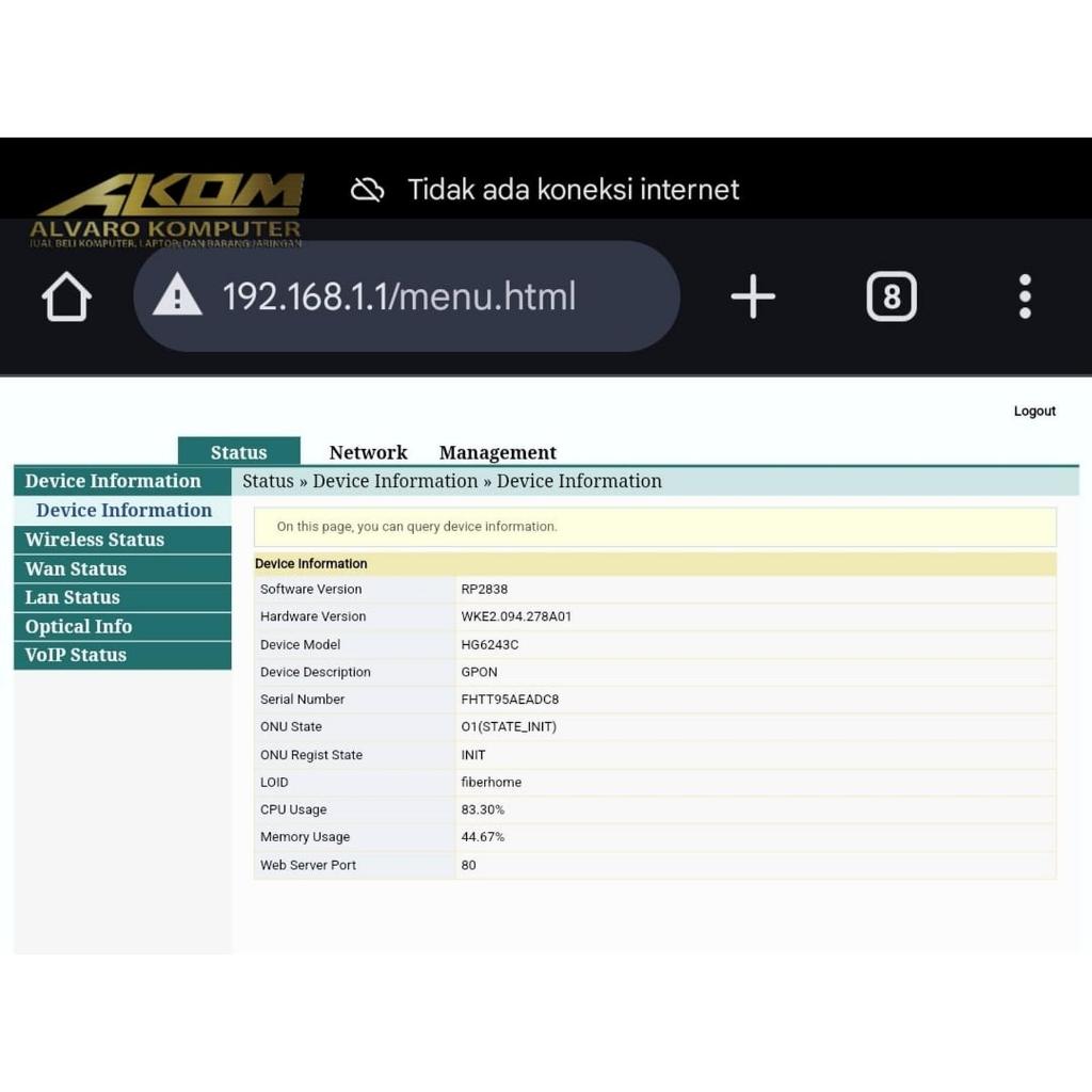 Modem Gpon Onu Fiberhome HG6243C Normal