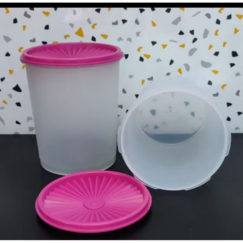 Toples Deco Canister 1,9 L Tutup Matahari Pink Tupperware Baru