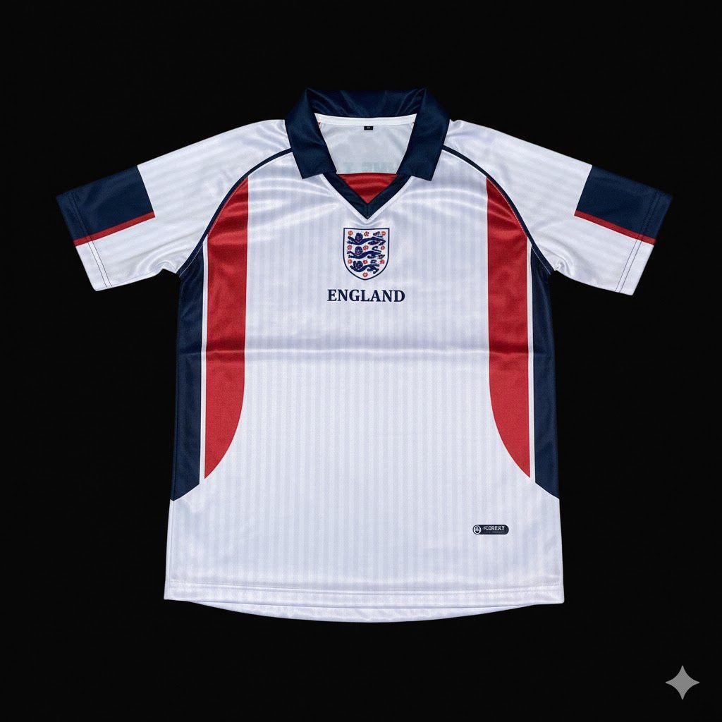 Jersey England Retro Home Putih 1990s – Baju Bola Klasik Premium