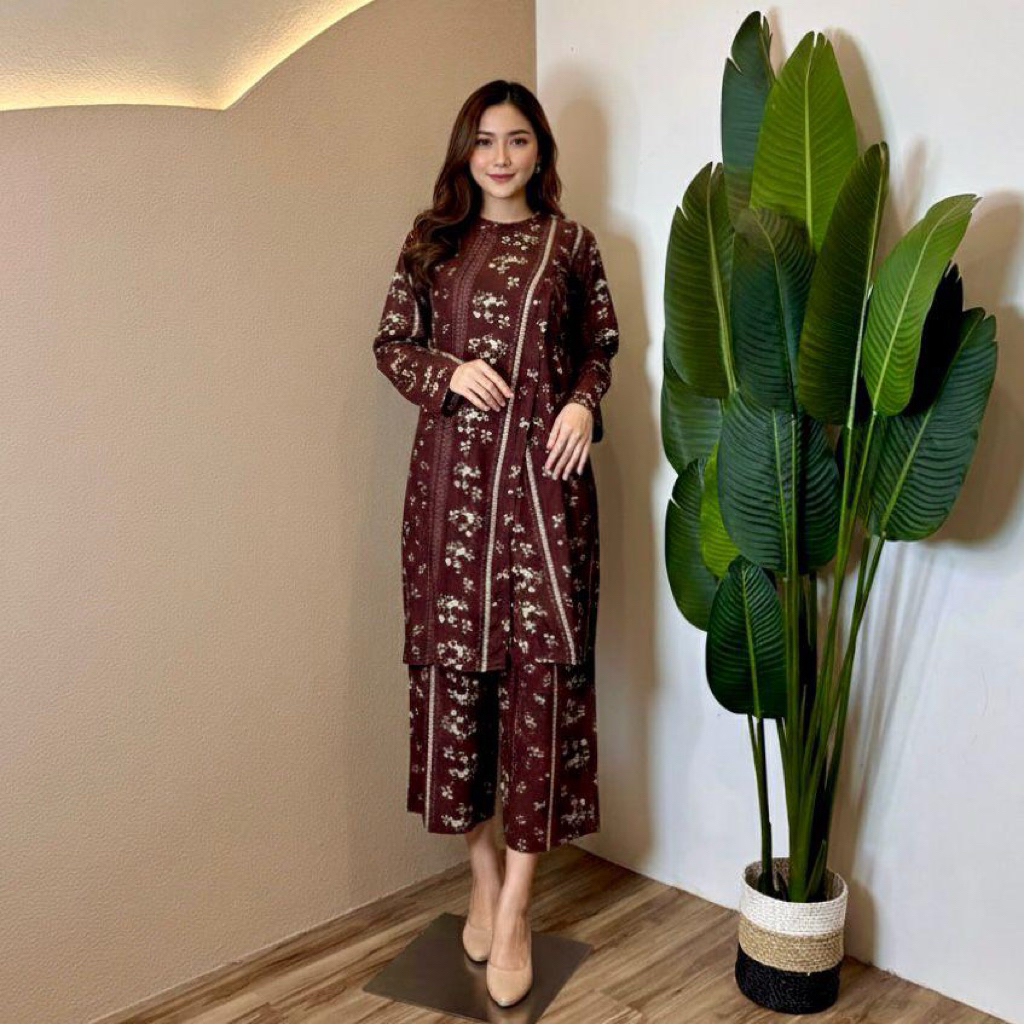 ATIRA ONESET LONG TUNIK CELANA KULOT RAYON VISCOUSE PREMIUM BUSUI FRIENDLY Nirina set /setelan outer