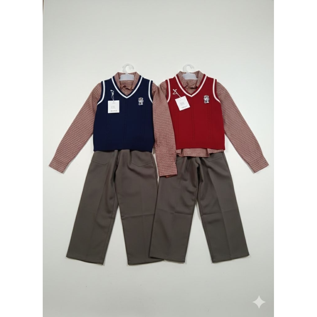 one set stelan anak cowo kemeja rompi