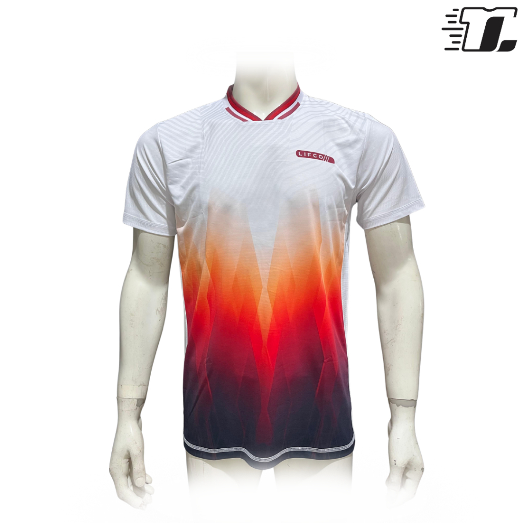 Jersey Running  Jersey Lari Lifco Printing White Orange Jersey Olahraga Voli / Badminton / Futsal