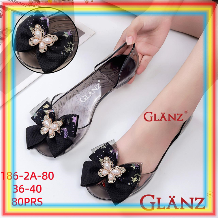 186-2 Sepatu Sandal Kaca Wanita Jelly Bening Glanz Sepatu sandal Cewek Lentur Elegant Glanzton