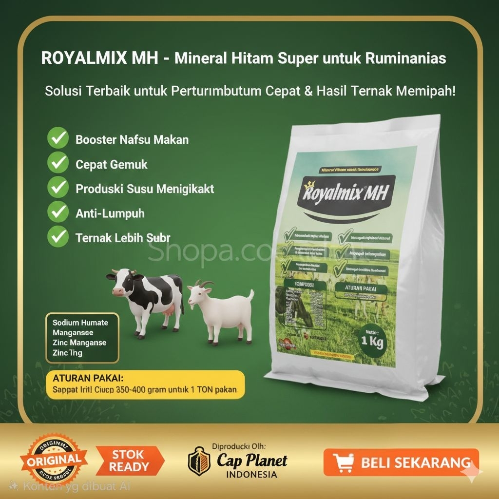 PENGGEMUK SAPI & KAMBING Royalmix MH 1kg - Mineral Hitam Super Cepat Gemuk & Meningkatkan Produksi S