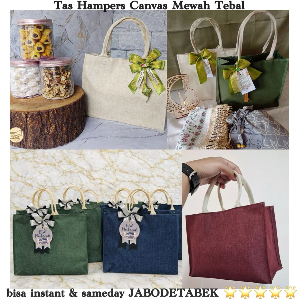 Tas Hampers Tas Jinjing Kanvas TEBAL Premium | Tas Goodie Bag Souvenir IDUL FITRI | Tas Hampers Leba